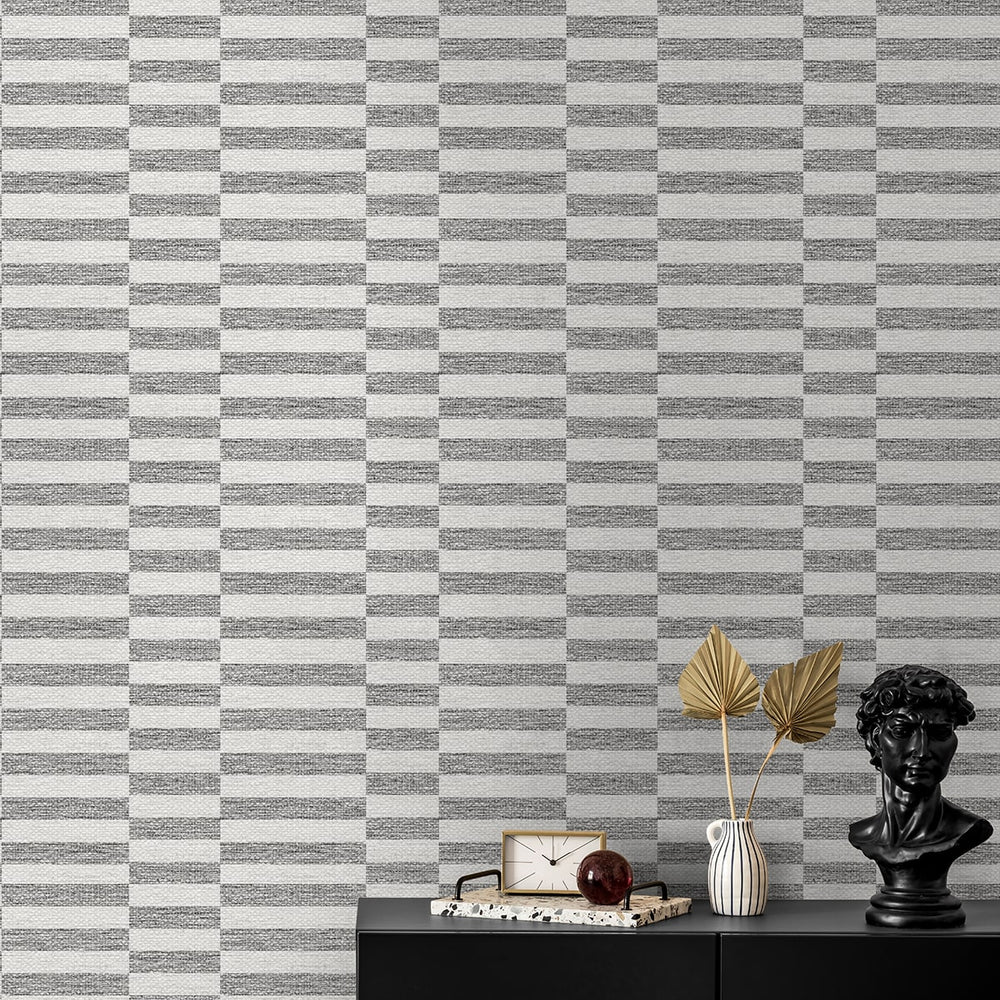 
                  
                    SG13208 faux woven stripe grey peel and stick wallpaper accent table from The Sojourn Collection by Stacy Garcia
                  
                