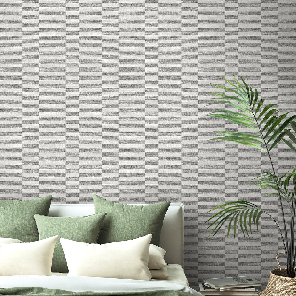 
                  
                    SG13208 faux woven stripe grey peel and stick wallpaper majesty palm from The Sojourn Collection by Stacy Garcia
                  
                