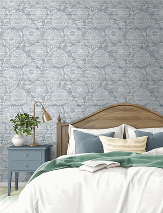 SG13302 faux grass floral peel and stick wallpaper bedroom from The Sojourn Collection by Stacy Garcia