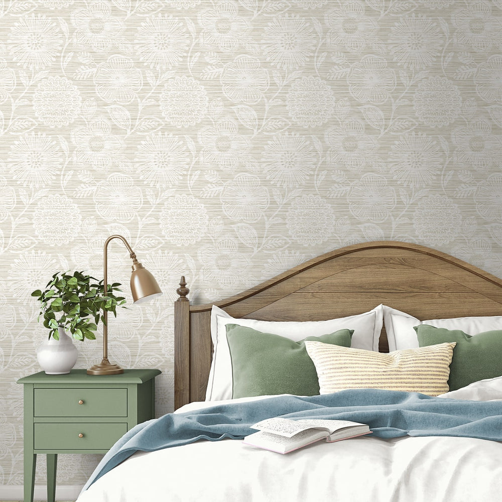 
                  
                    SG13307 faux grass floral peel and stick wallpaper bed from The Sojourn Collection by Stacy Garcia
                  
                