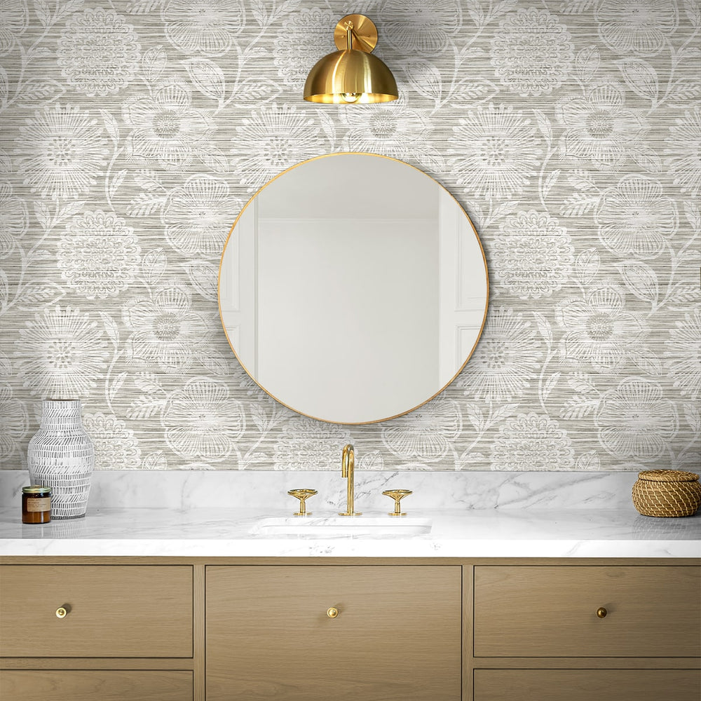 
                  
                    SG13308 faux grass floral peel and stick wallpaper gold bathroom from The Sojourn Collection by Stacy Garcia
                  
                