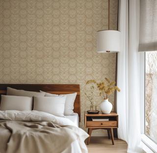 yellow botanical peel and stick wallpaper bedroom from Loomwell Home Goods