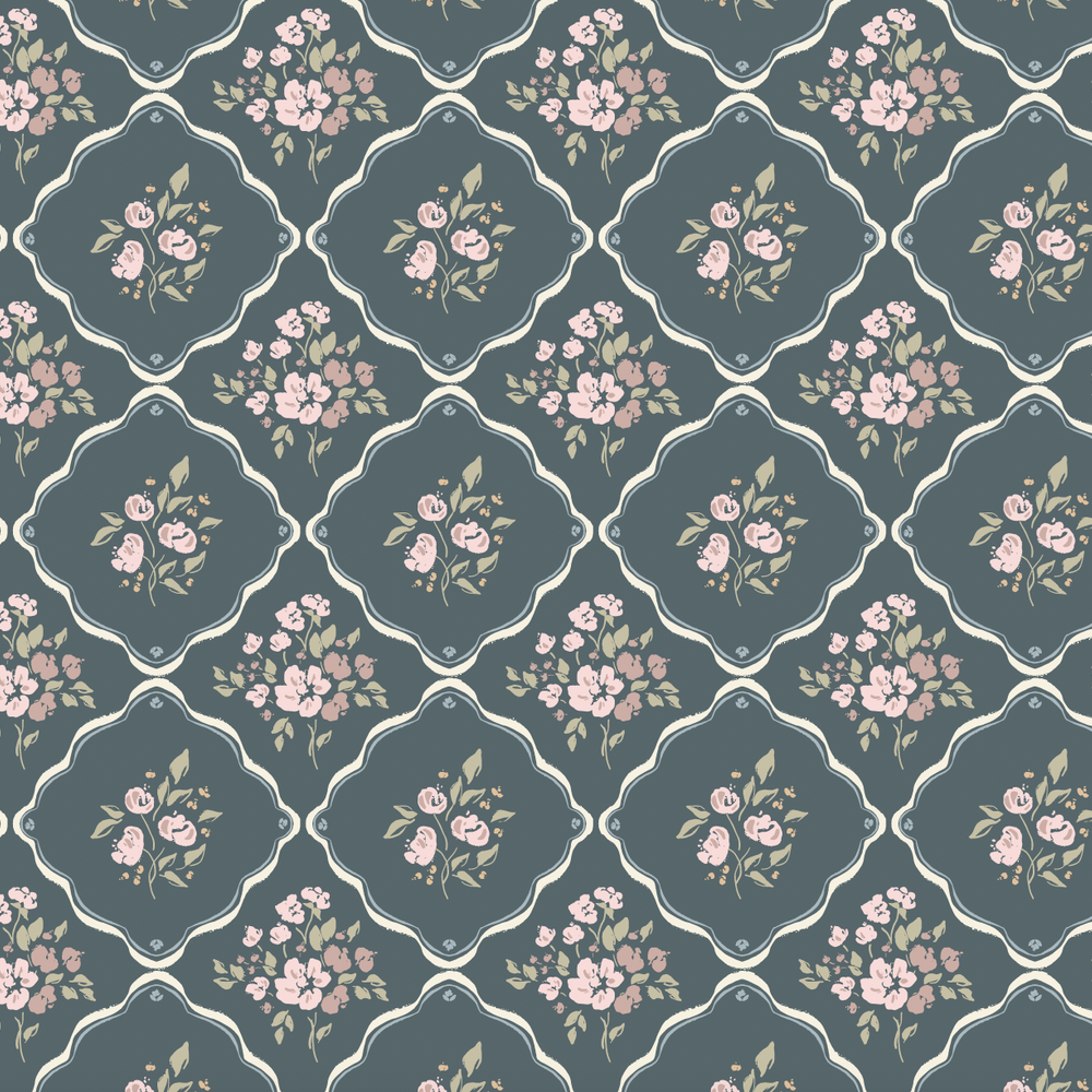 blue floral lattice peel and stick wallpaper from Loomwell Home Goods