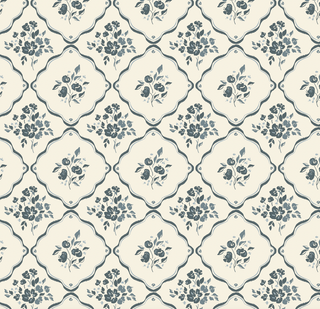 cream blue floral lattice peel and stick wallpaper from Loomwell Home Goods