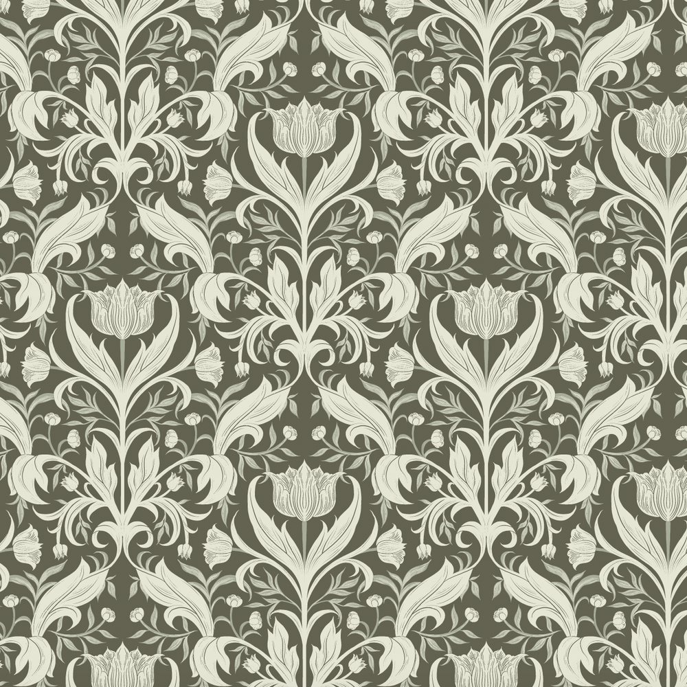 green damask floral peel and stick wallpaper from Loomwell Home Goods