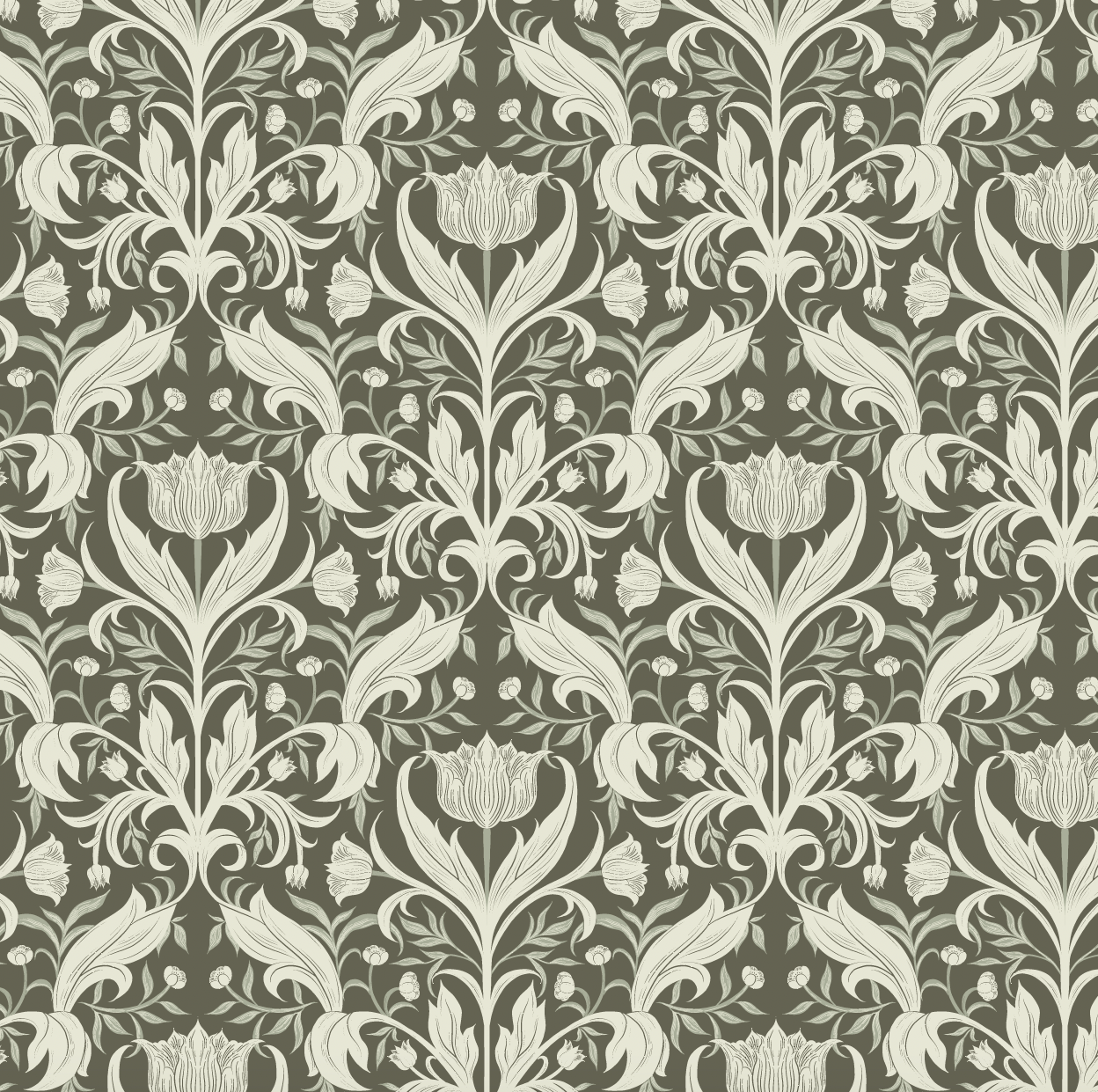 green damask floral peel and stick wallpaper from Loomwell Home Goods