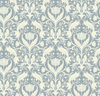 blue damask floral peel and stick wallpaper from Loomwell Home Goods