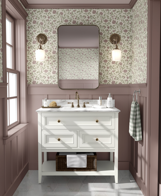 pink floral peel and stick wallpaper bathroom from Loomwell Home Goods