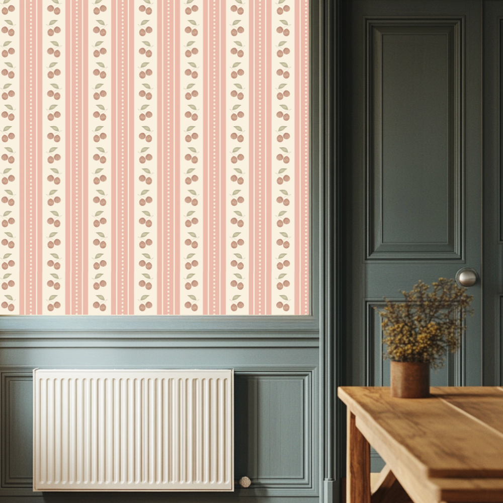 
                  
                    pink cherry stripe peel and stick wallpaper kitchen from Loomwell Home Goods
                  
                