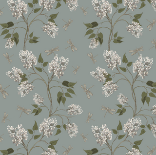 Clarke Blue Floral Dragonfly Peel and Stick Wallpaper from Say Decor