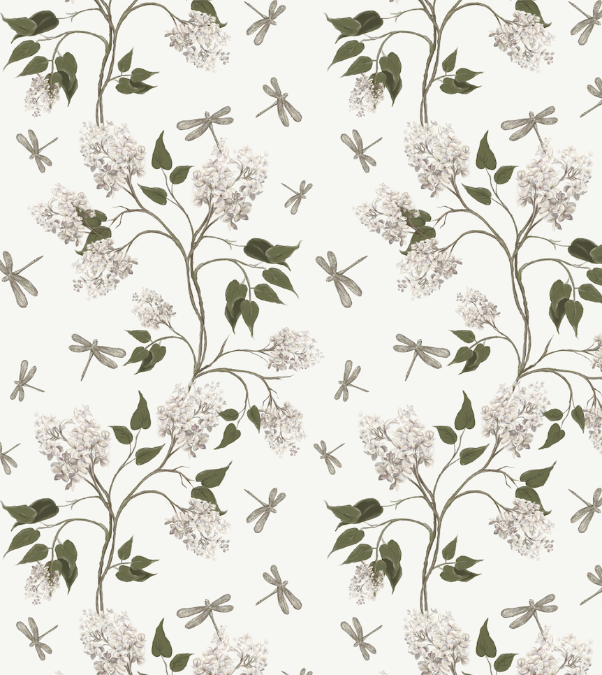 Clarke White Floral Dragonfly Peel and Stick Wallpaper from Say Decor