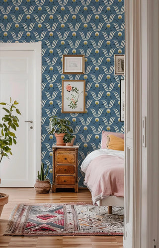 Mitchell Black Lady Charlotte Spring Bloom Floral Wallpaper bedroom in shade Blue Salt at Say Decor