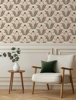 Mitchell Black Lady Charlotte Spring Bloom Floral Wallpaper living room in shade Blush at Say Decor