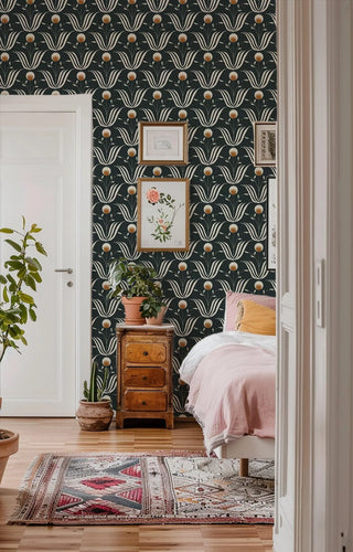 Mitchell Black Lady Charlotte Spring Bloom Floral Wallpaper bedroom in shade Black at Say Decor