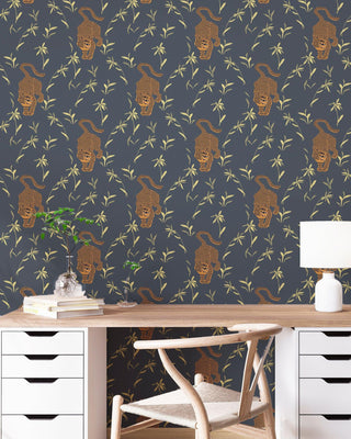Mitchell Black Stalking Tiger Animal Wallpaper in shade Dark Moss office at Say Decor