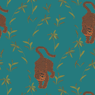 Mitchell Black Stalking Tiger Animal Wallpaper in shade teal at Say Decor