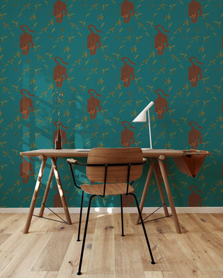 Mitchell Black Stalking Tiger Animal Wallpaper in shade teal at office Say Decor