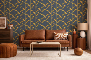 Mitchell Black Stalks Botanical Wallpaper in shade Golden Night living room at Say Decor 