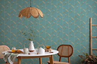 Mitchell Black Stalks Botanical Wallpaper in shade Jewel dining room at Say Decor 