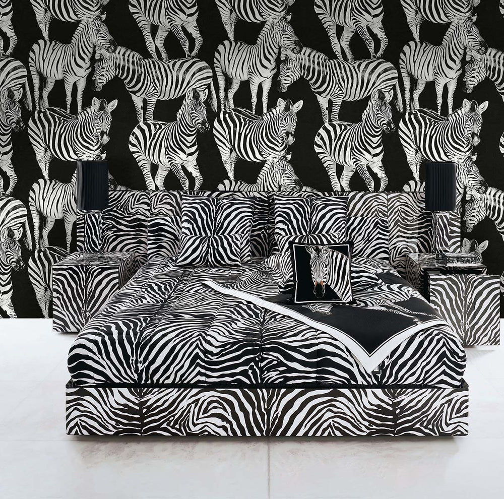 Dolce & Gabbana Zebra Romance animal vinyl unpasted wallpaper living room in shade ebony