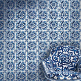 TCW007TCAI9UB001 Blu Mediterraneo unpasted wallpaper living room from Dolce & Gabbana Casa