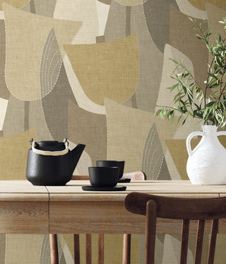 TH90003 Fibers and Threads Mosley Tulips Geometric Embossed Vinyl Unpasted Wallpaper Dining Room from Say Decor