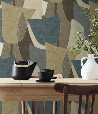 TH90005 Fibers and Threads Mosley Tulips Geometric Embossed Vinyl Unpasted Wallpaper Dining Room from Say Decor