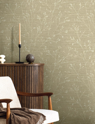 TH90305 botanical textured vinyl wallpaper living room from the Fibers and Threads collection by Seabrook Designs
