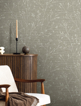 TH90307 botanical textured vinyl wallpaper entryway from the Fibers and Threads collection by Seabrook Designs