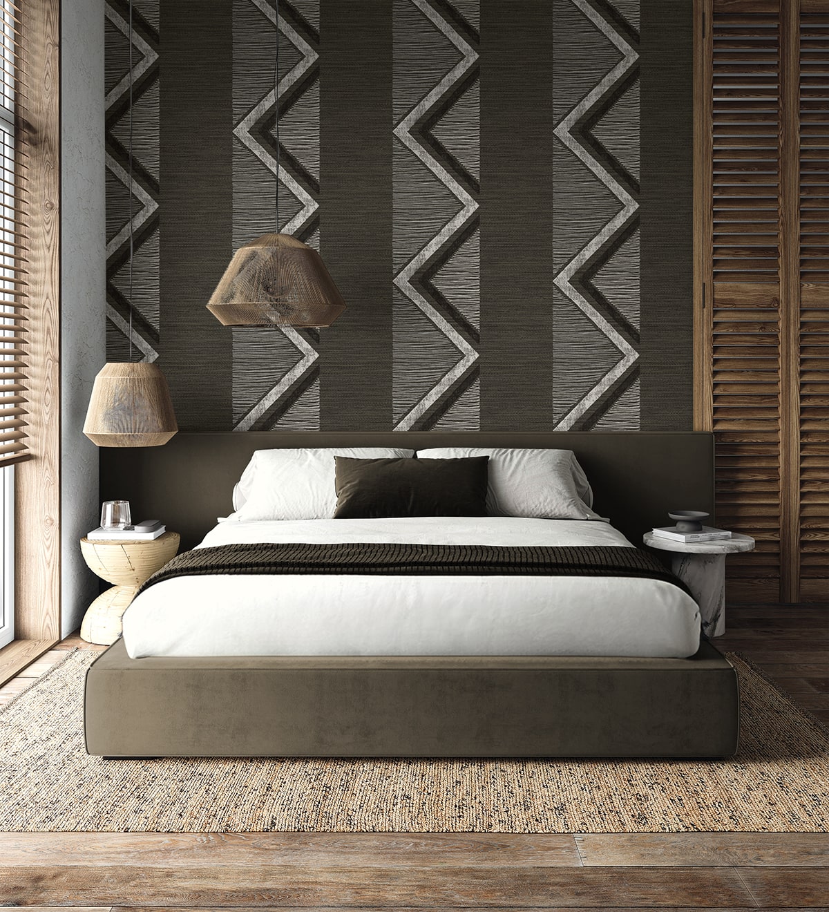 TH91500 Fibers and Threads Beswick Chevron Nonwoven Unpasted Wallpaper Bedroom from Say Decor