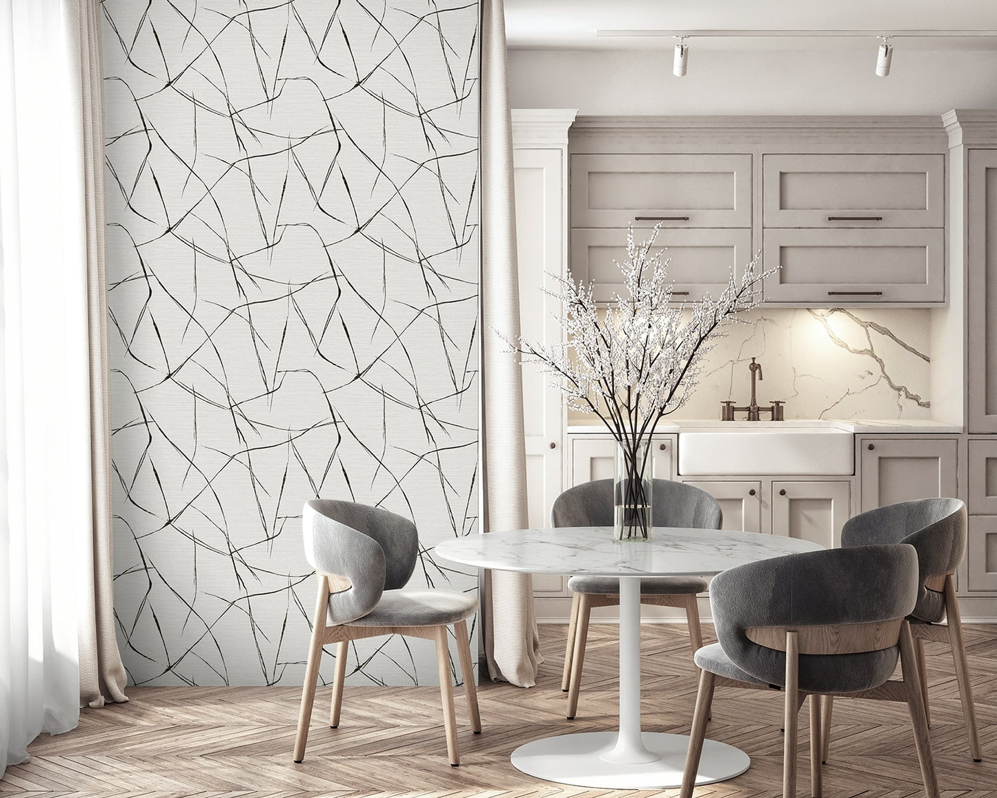 TH91900 abstract textured vinyl wallpaper dining room from the FIbers and Threads collection by Seabrook Designs