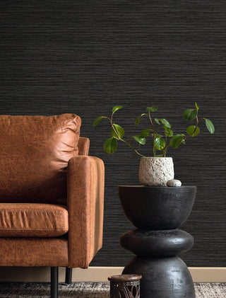 TH92100 faux grasscloth textured vinyl wallpaper living room from the Fibers and Threads collection by Seabrook Designs