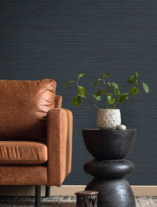TH92102 faux grasscloth textured vinyl wallpaper living room from the Fibers and Threads collection by Seabrook Designs
