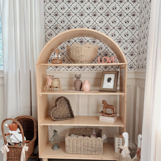 cream red floral lattice peel and stick wallpaper nursery from Loomwell Home Goods