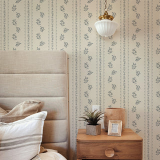 gray botanical stripe peel and stick wallpaper from Loomwell Home Goods