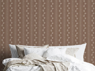 brown botanical stripe peel and stick wallpaper bedroom from Loomwell Home Goods