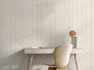 beige botanical stripe peel and stick wallpaper office from Loomwell Home Goods