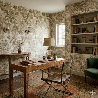 Leland Forest Peel and Stick Wallpaper Office in shade Neutral at Say Decor