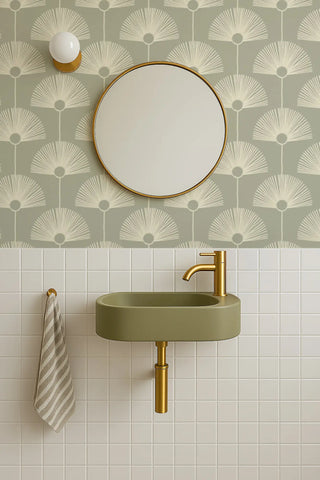 Mitchell Black Deco Fan Wallpaper Pale Green Bathroom at Say Decor