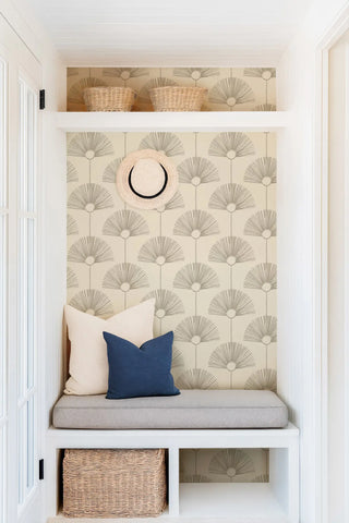 Mitchell Black Deco Fan Wallpaper Parchment Entryway at Say Decor