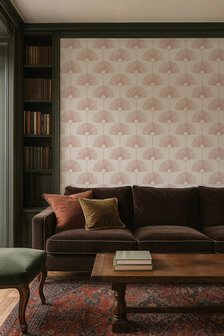 Mitchell Black Deco Fan Wallpaper Pink Rose Living Room at Say Decor