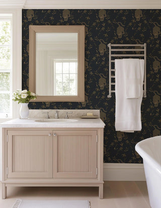 Mitchell Black Stalking Tiger Animal Wallpaper in shade Inkwell bathroom at Say Decor