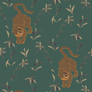 Mitchell Black Stalking Tiger Animal Wallpaper in shade Spruce at Say Decor