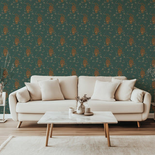 Mitchell Black Stalking Tiger Animal Wallpaper in shade Spruce living room at Say Decor
