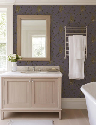 Mitchell Black Stalking Tiger Animal Wallpaper in shade Lavender bathroom at Say Decor
