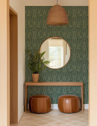 Mitchell Black Chiseled Geometric Wallpaper in shade Green entryway at Say Decor
