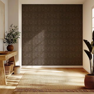 Mitchell Black Chiseled Geometric Wallpaper in shade Brown entryway at Say Decor
