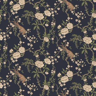 Mitchell Black Birdsong Floral Toile Wallpaper in shade Black at Say Decor