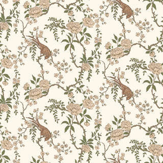Mitchell Black Birdsong Floral Toile Wallpaper in shade Brown at Say Decor