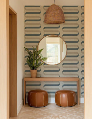 Mitchell Black Folding Ribbon Wallpaper entryway in shade Cotton Slate at Say Decor
